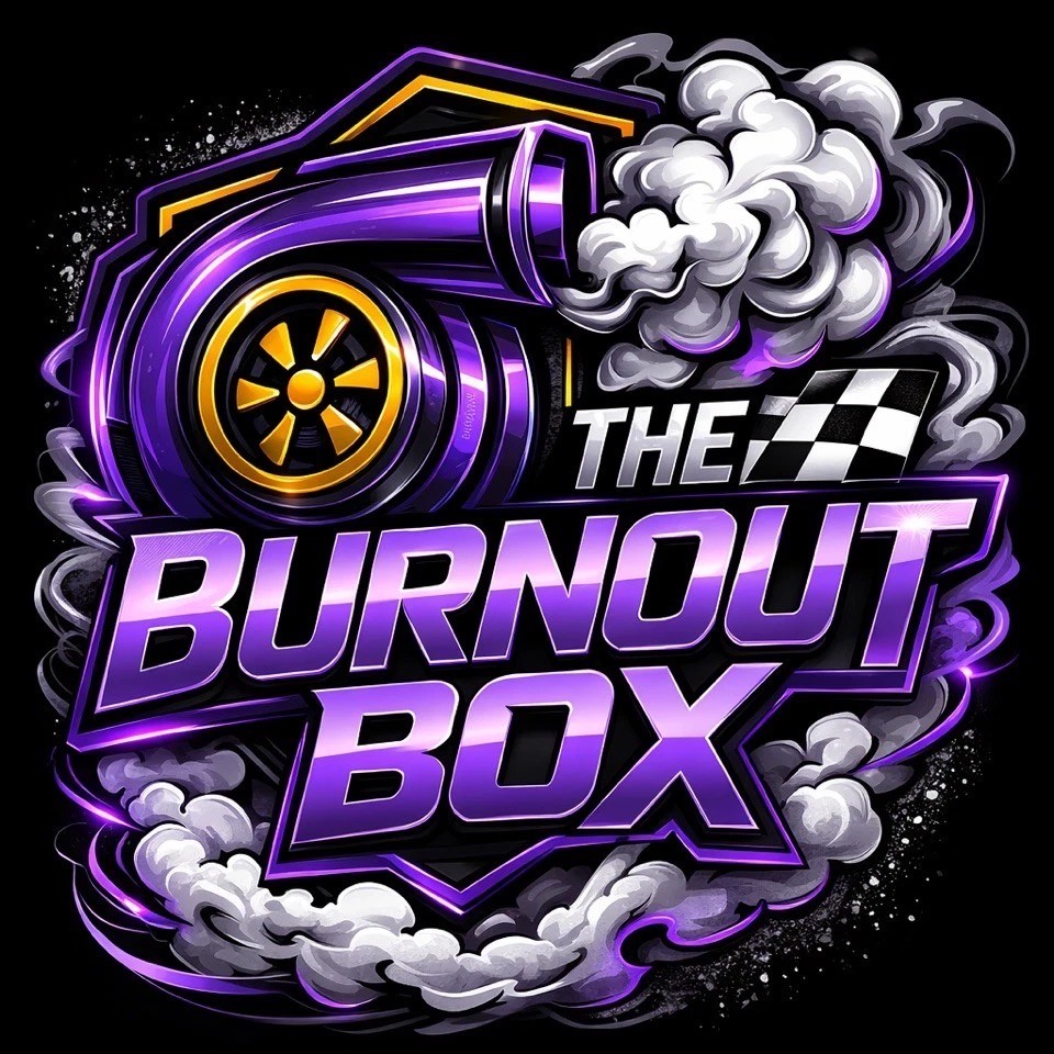 The Burnout Box turbo and checkered flag logo